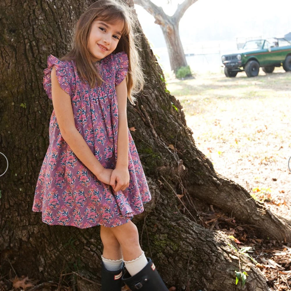 Girls Stevie Dress - Lavender Posey Block Print, 2, NWOT